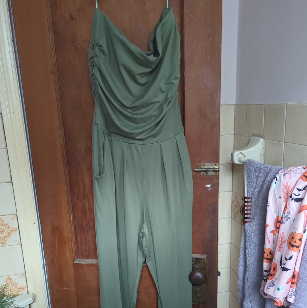 Streetwear Society Olive Green Draped Jumpsuit